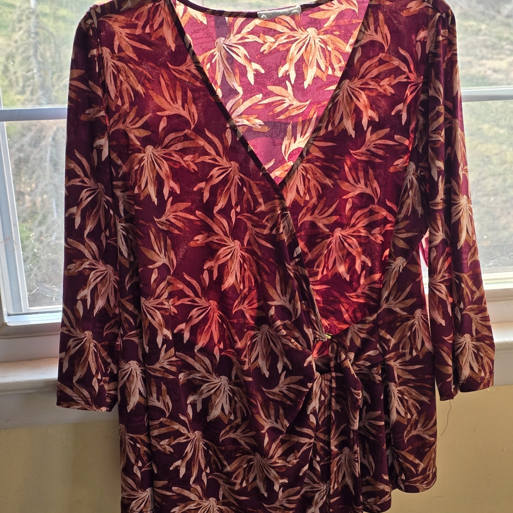 Women’s Floral Wrap Blouse - Burgundy/Pink